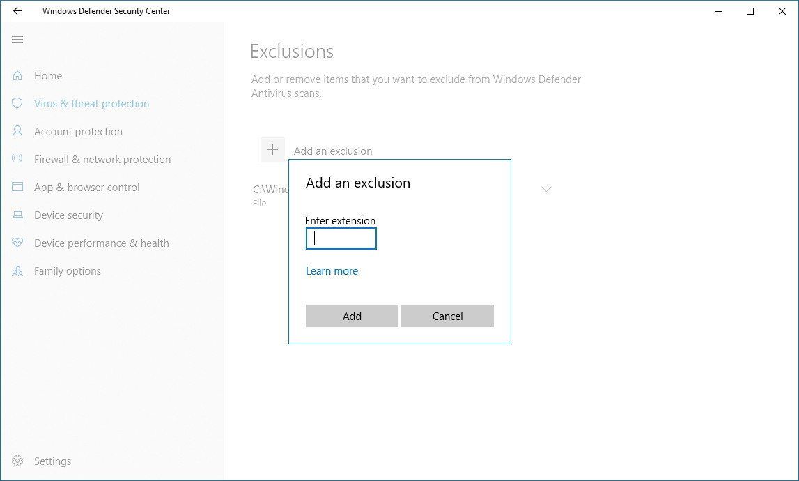 How to exclude files and folders from Windows Defender Antivirus scans