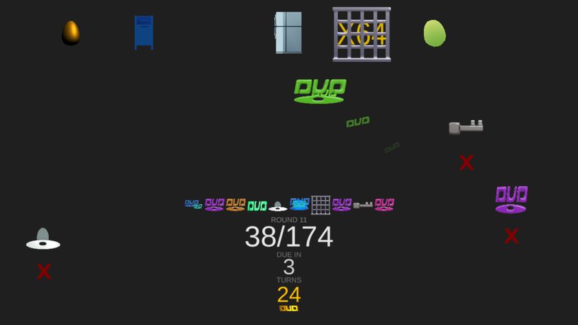 A DUD logo makes its way towards a refrigerator tile in DVD Bounce World.