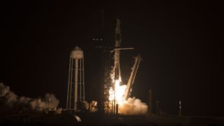 A SpaceX Falcon 9 rocket launches four astronauts to the International Space Station from NASA's Kennedy Space Station in Florida on the Crew-4 mission on April 27, 2022.