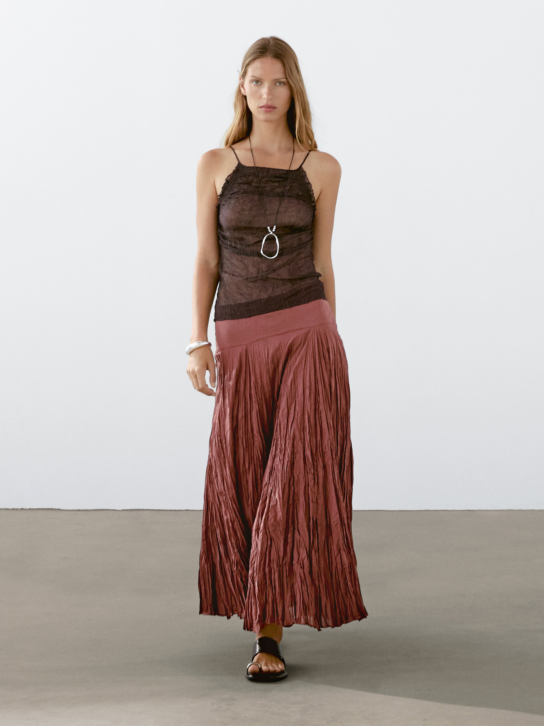 Long 100% Cotton Pleated Skirt
