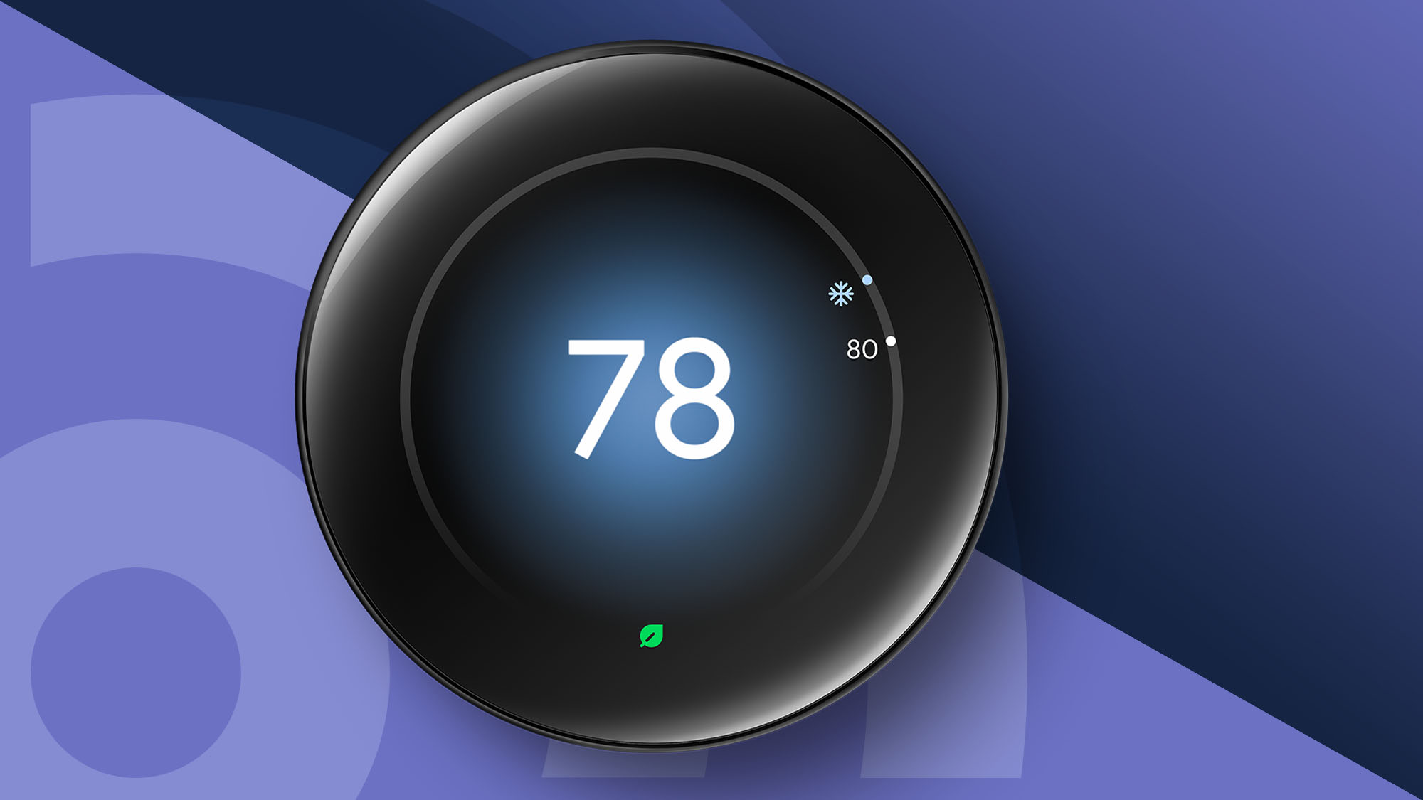 Google Nest Learning Thermostat on purple background