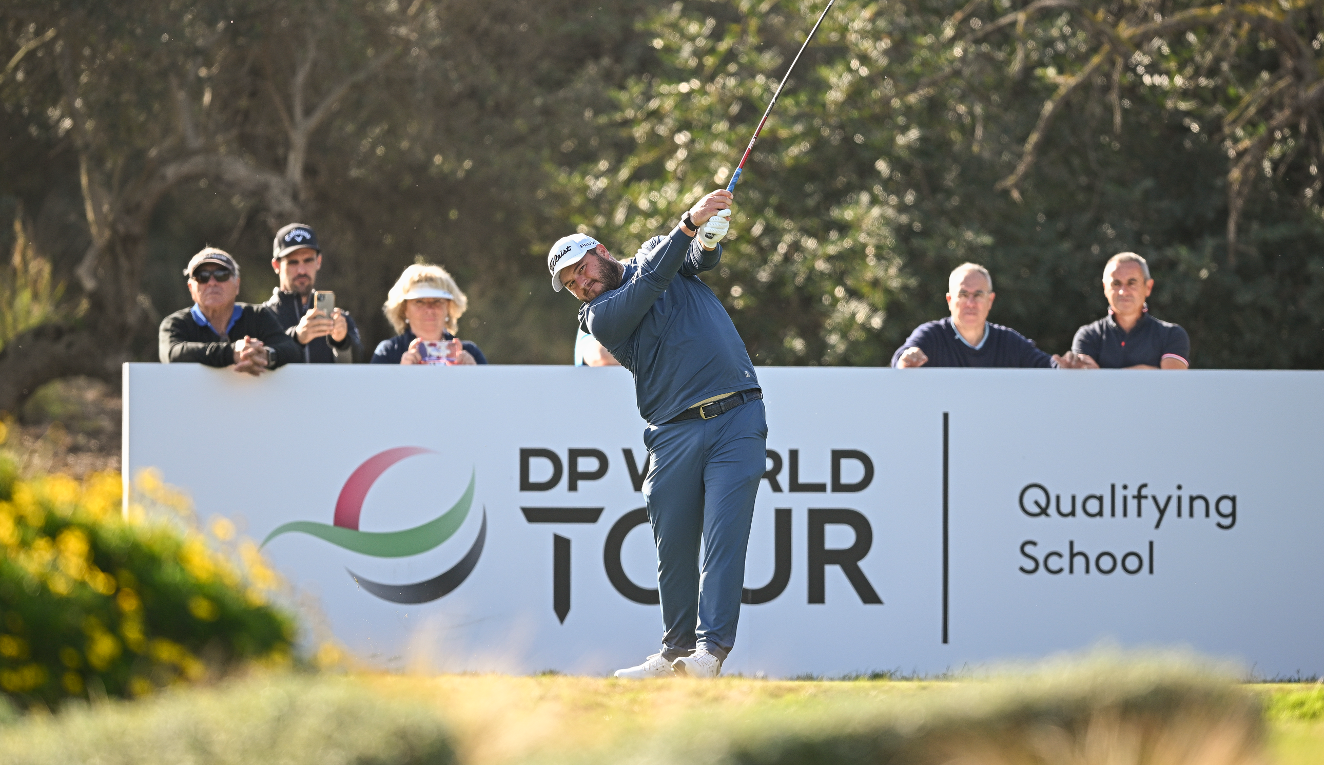 Zander Lombard hits a driver off the tee at DP World Tour Q-School