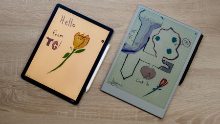 Kindle Scribe Colorsoft vs ReMarkable Paper Pro on a table alongside each other