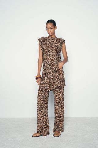 Animal print wool pants