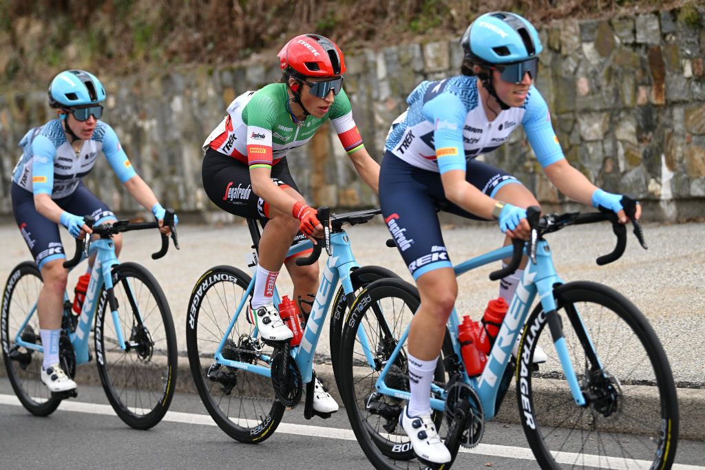 CITTIGLIO ITALY MARCH 19 Elisa Balsamo of Italy and Team Trek Segafredo competes during the 24th Trofeo Alfredo BindaComune di Cittiglio 2023 Womens Elite a 139km one day race from Maccagno con Pino e Veddasca to Cittiglio UCIWWT on March 19 2023 in Cittiglio Italy Photo by Dario BelingheriGetty Images