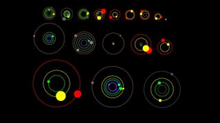 d view of the orbital position of the planets in systems with multiple transiting planets discovered by NASA's Kepler mission, and announced on Jan. 26, 2012.
