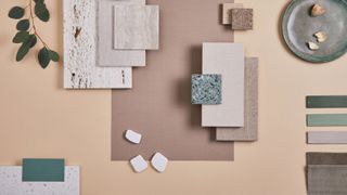 Flat lay mood board in a neutral color palette