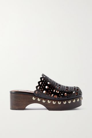 60 platform clogs in laser-cut leather with studs