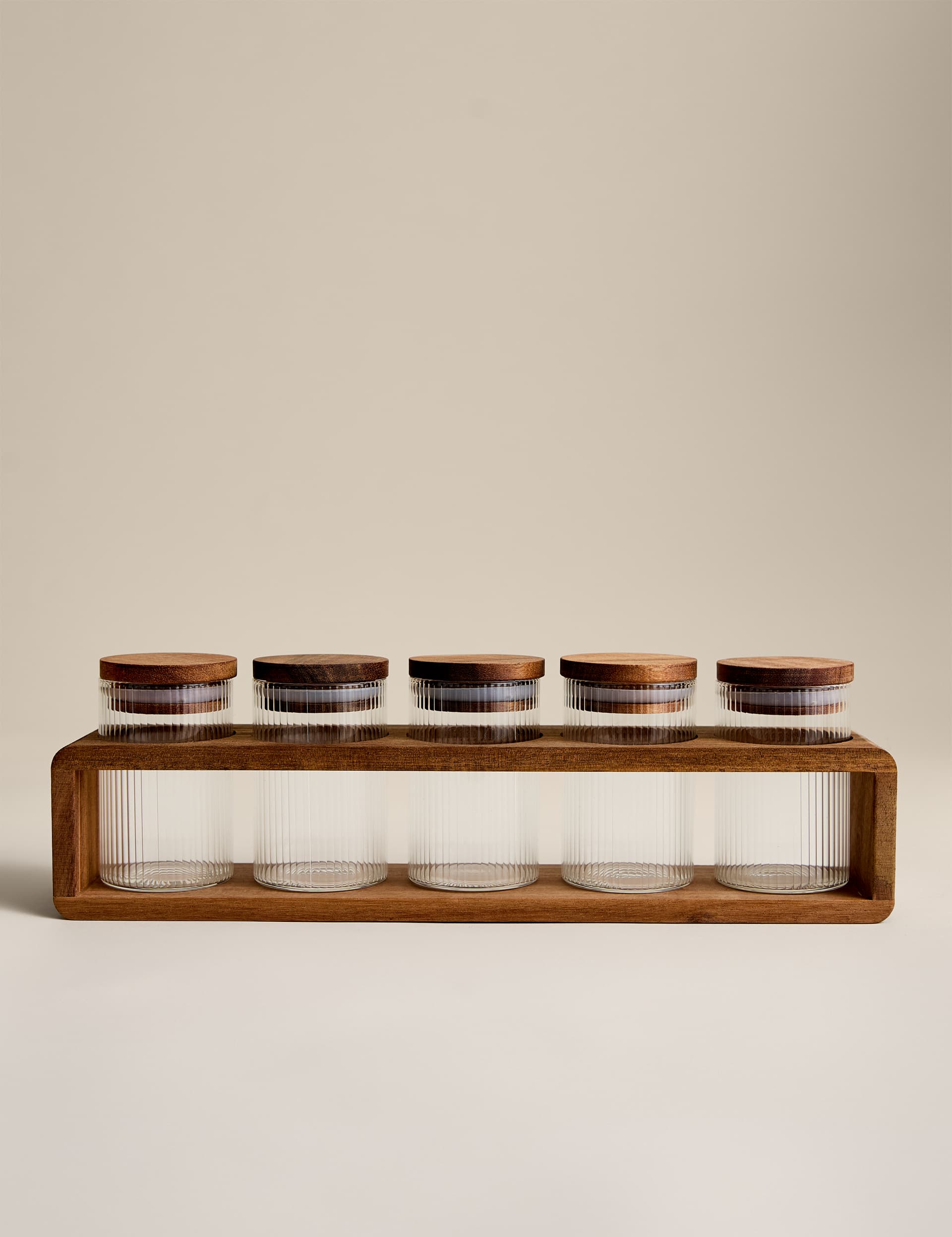 Set of 5 Ribbed Glass Spice Jars