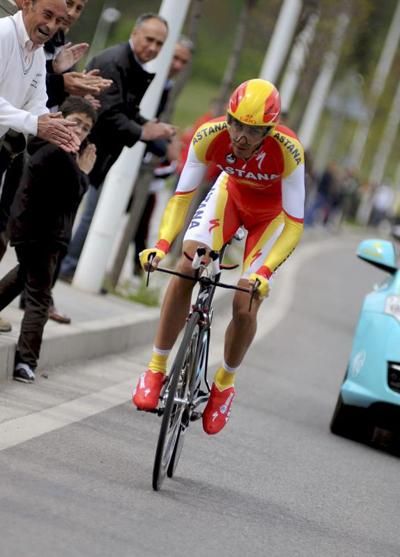 Alberto Contador (Astana) on the charge during his individual time trial at the Vuelta a Castilla y Leon