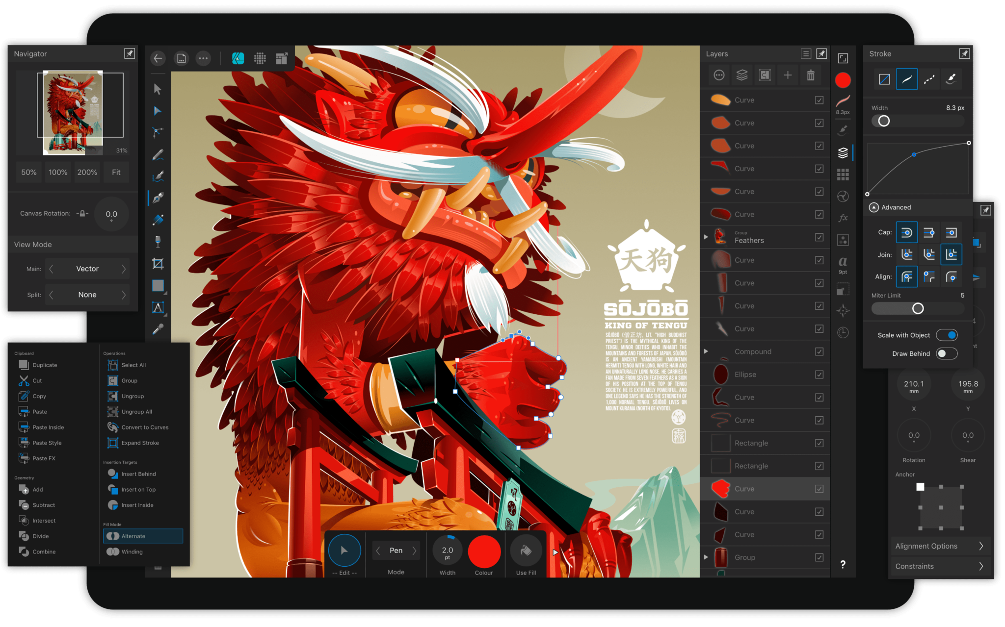 The Affinity Designer 2 app being displayed on an iPad.