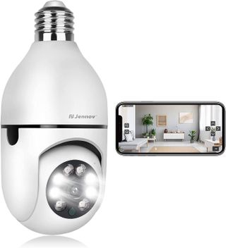 Photo of Jennov Light Bulb Camera with smartphone