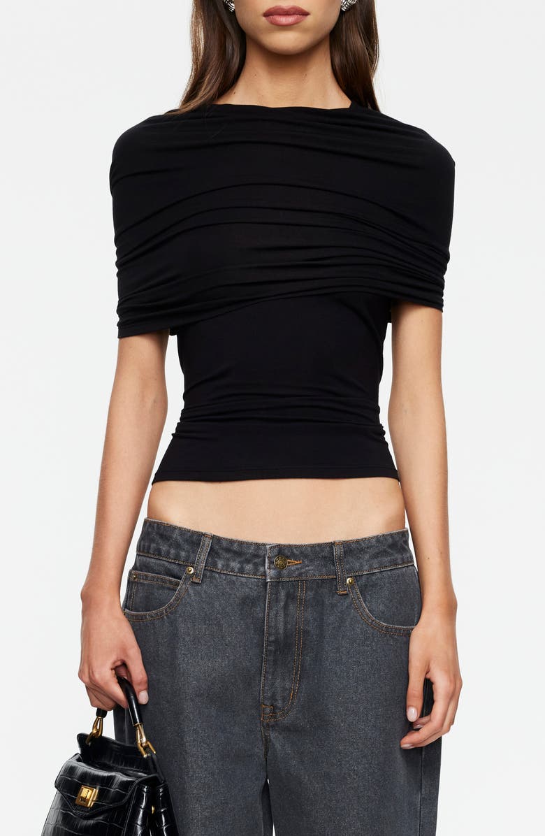 Bella Vita Ruched Foldover Mock Neck Crop Top