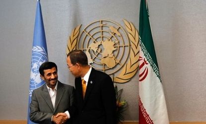 Iranian President Mahmoud Ahmadinejad, with UN Secretary-General Ban Ki-moon