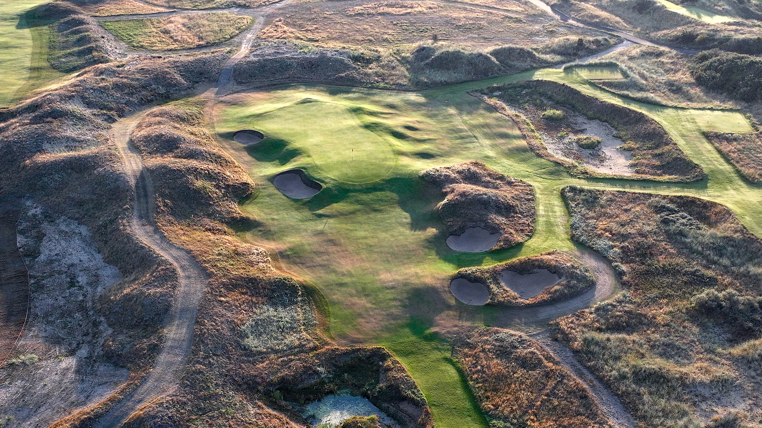 An aerial view of the 15th green at Royal Birkdale