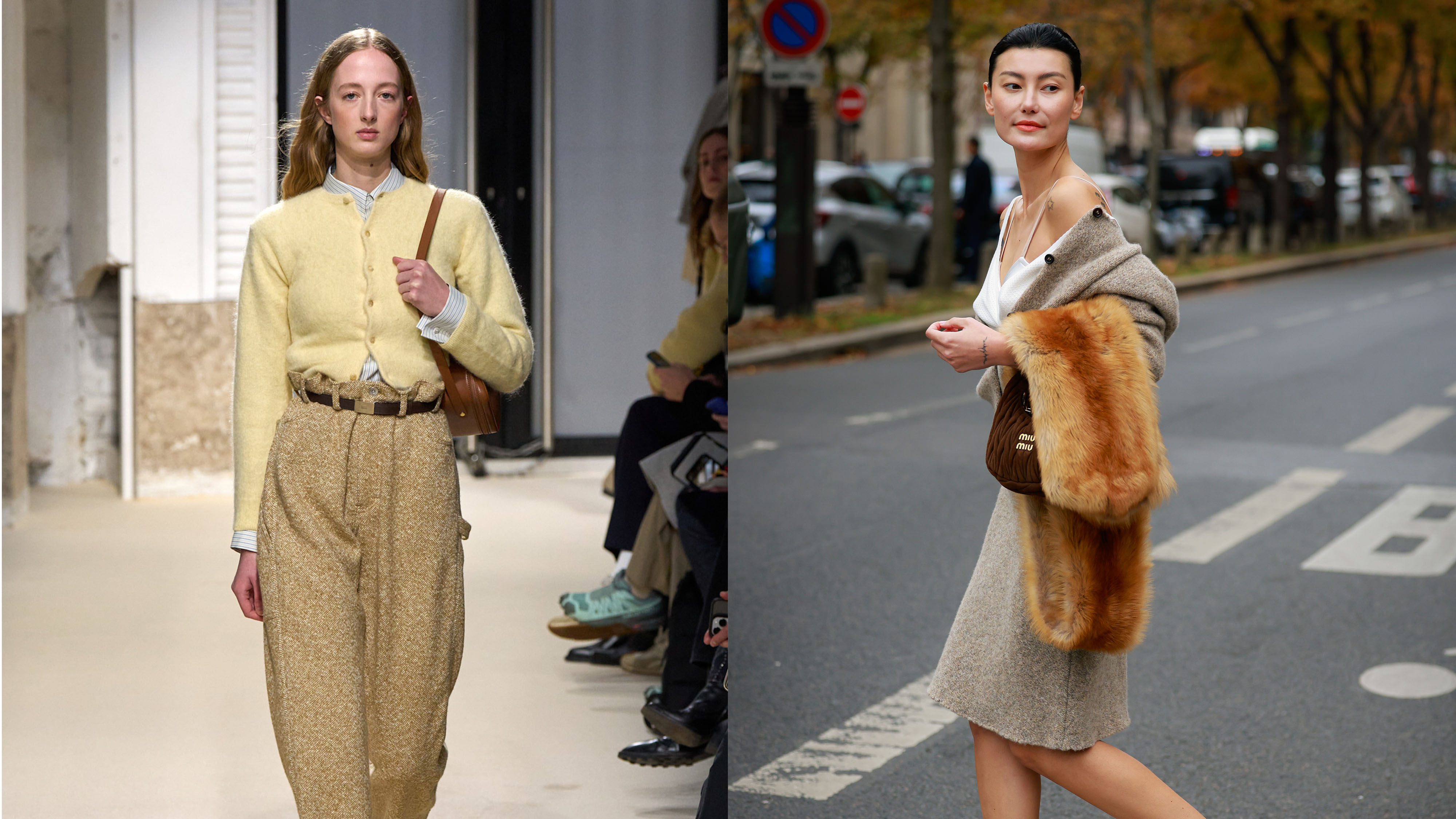 Collage of women wearing cardigan outfits.