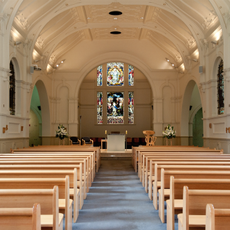 Architecture, Interior design, Church, Glass, Aisle, Ceiling, Hall, Chapel, Religious institute, Place of worship, 