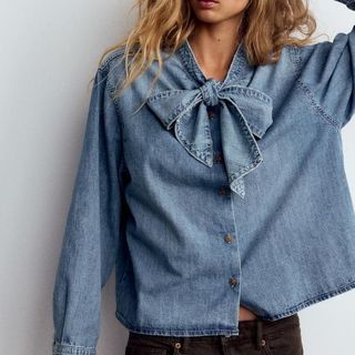 Zara denim shirt with bow