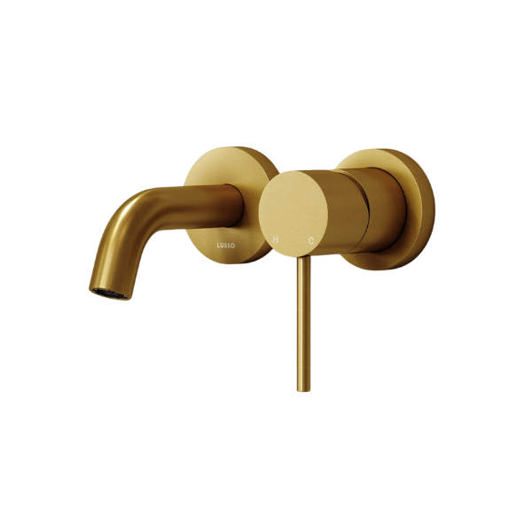 Lusso Stone, Luxe Brushed Gold Short Projection Wall Mounted Basin Mixer Tap