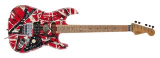 An EVH Frankenstien replica, signed by participants of the recent Taylor Hawkins tribute concert in Los Angeles