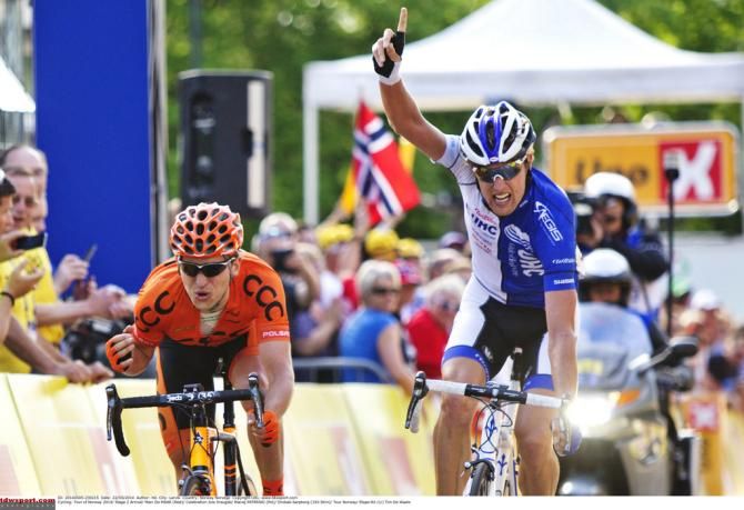 Marc De Maar (UnitedHealthcare) claims the win in the two-man sprint