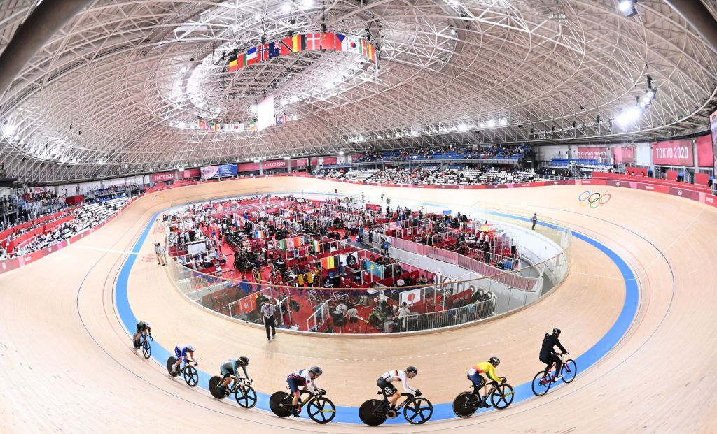 Cyclists from L South Africas Charlene Du Preez Frances Coralie Demay Hong Kongs Lee Wai Sze Russias Daria Shmeleva Germanys Lea Sophie Friedrich and Lithuanias Migle Marozaite ride behind a pacer during first round heats of the womens track cycling keirin event during the Tokyo 2020 Olympic Games at Izu Velodrome in Izu Japan on August 4 2021 Photo by Peter PARKS AFP Photo by PETER PARKSAFP via Getty Images