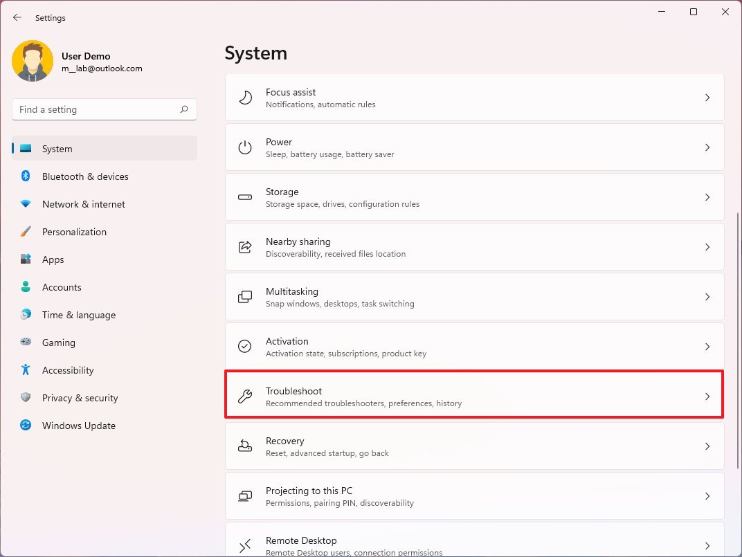 Open Troubleshoot