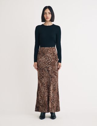 Leopard Print Midi Slip Skirt