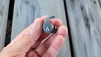 The Beats Fit Pro's multifunctional button being shown