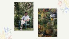 composite of king charles in Highgrove garden and a shot of Highgrove gardens to support Royal gardeners advice for spring gardens