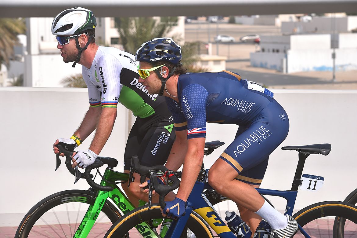 Mark Cavendish and Adam Blythe at the Dubai Tour.