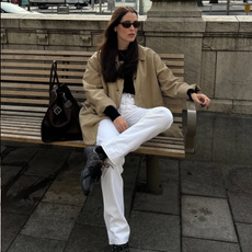 @annabelrosendahl wears white jeans trainers barn jacket
