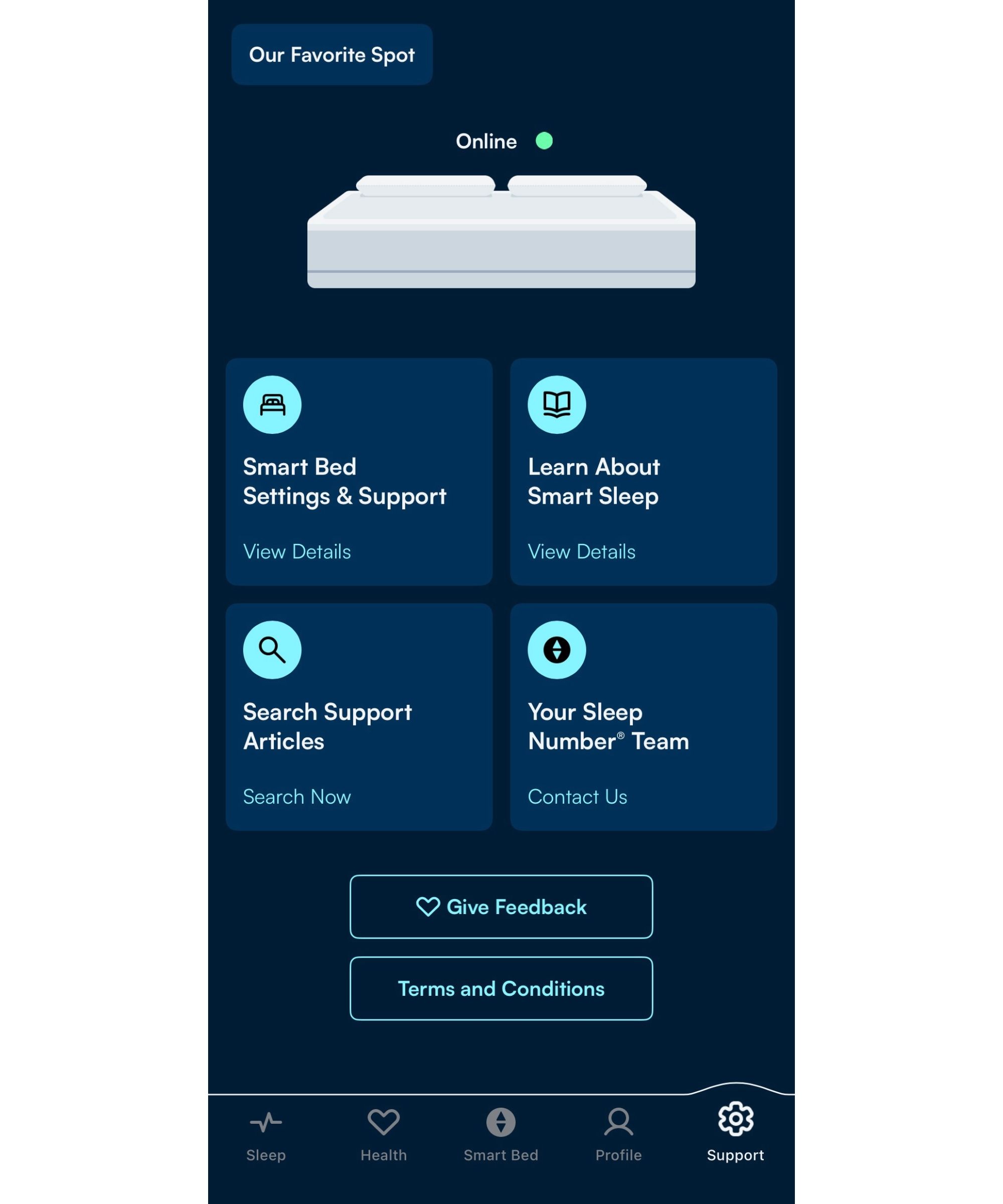 Screenshot of the Sleep Number app