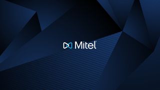 Mitel logo against a navy and black background