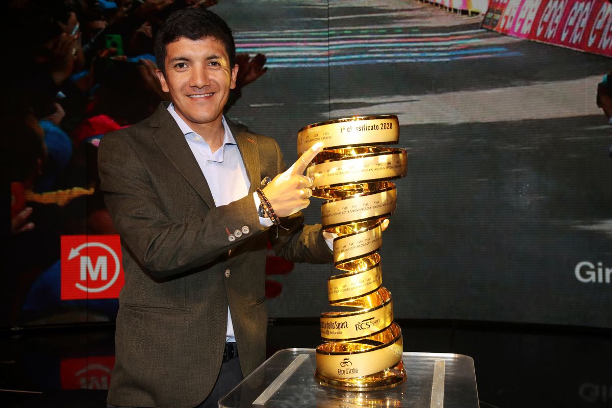Richard Carapaz at the 2020 Giro d'Italia route presentation in Milan
