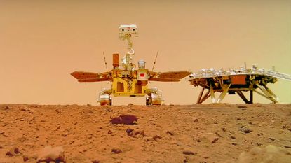 Two devices next to one another on the surface of Mars.