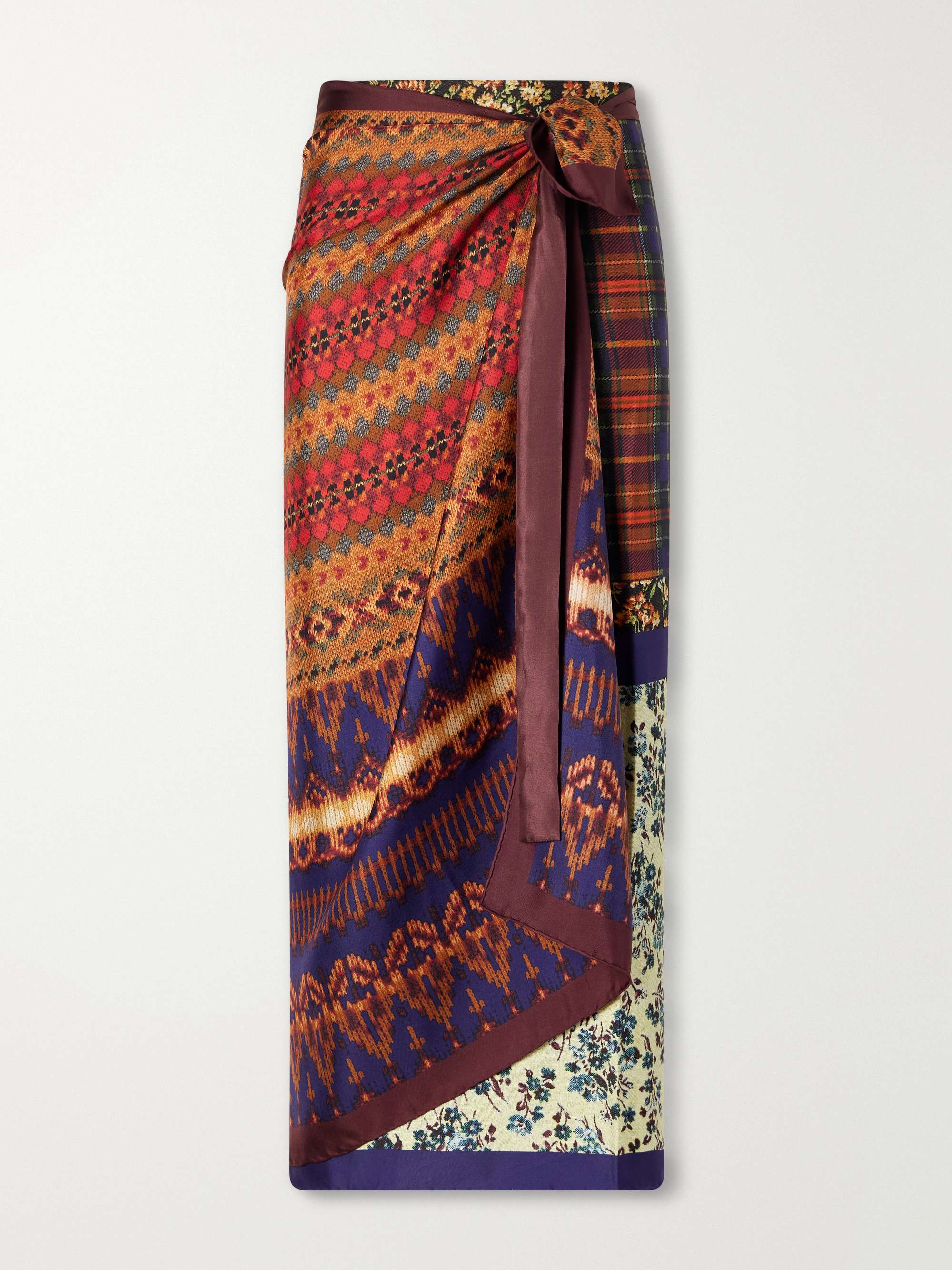 Printed Silk-Satin Wrap Midi Skirt