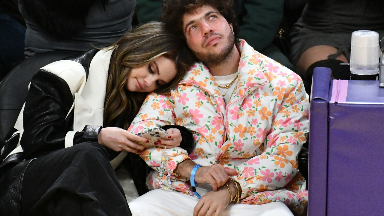 Selena Gomez and Benny Blanco attend a basketball game between the Los Angeles Lakers and the Miami Heat at Crypto.com Arena on January 03, 2024