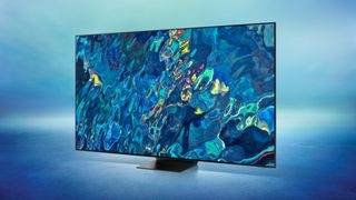 The Samsung QN95B QLED TV on a blue background