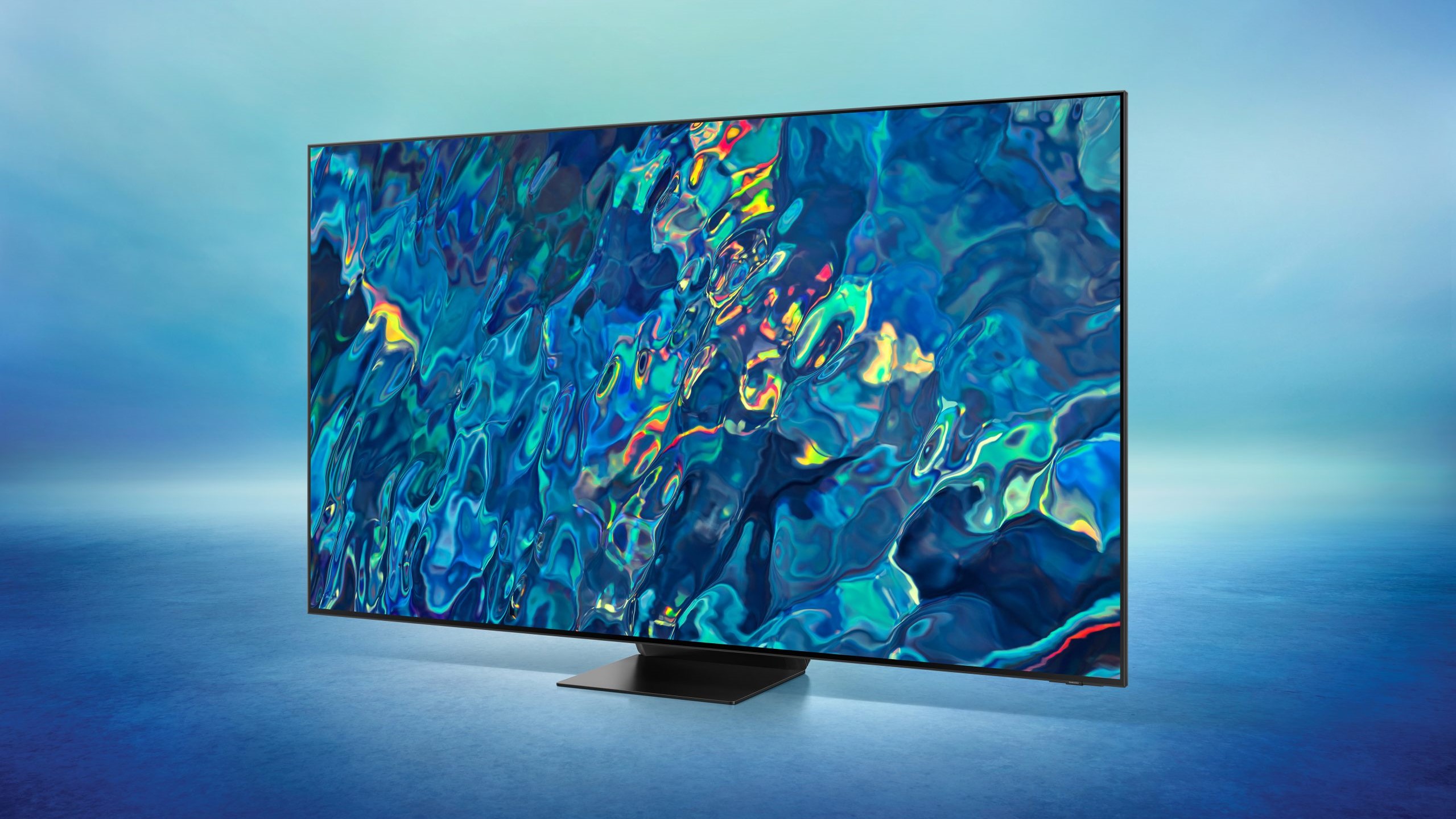 Samsung QN95B QLED TV mod en blå baggrund
