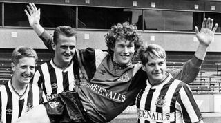 Newcastle United 1988, Pre Season, new signings, (left to right) John Robertson, Andy Thorn, Dave Beasant and John Hendrie, 15th August 1988. (Photo by NCJ Archive/Mirrorpix/Getty Images)