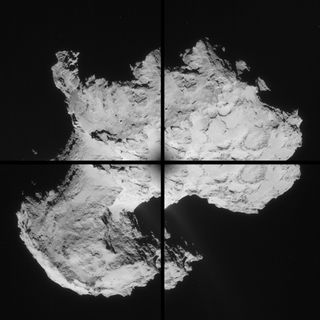 A four-image montage of Comet 67P/Churyumov-Gerasimenko taken by Rosetta on Sept. 2, 2014.