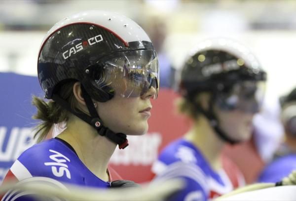 Jessica Varnish (GB) had to face team mate Rebecca James in the 5-8 sprint final