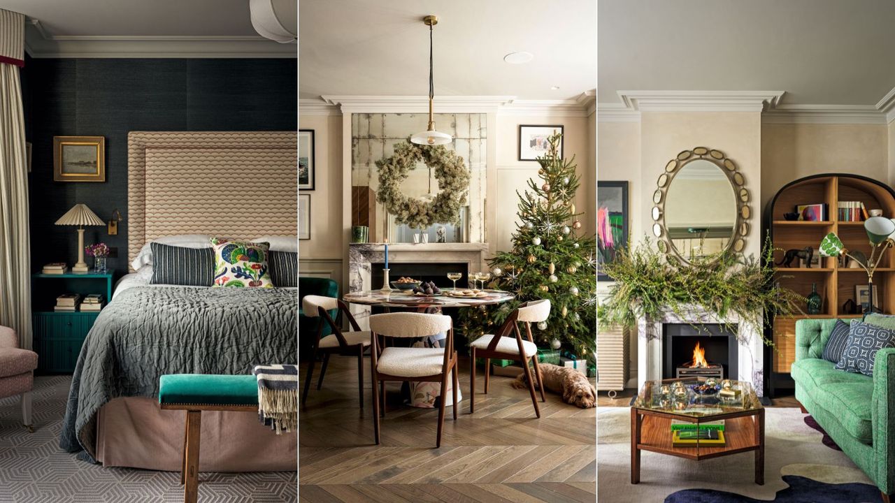 three images together of festive house interior