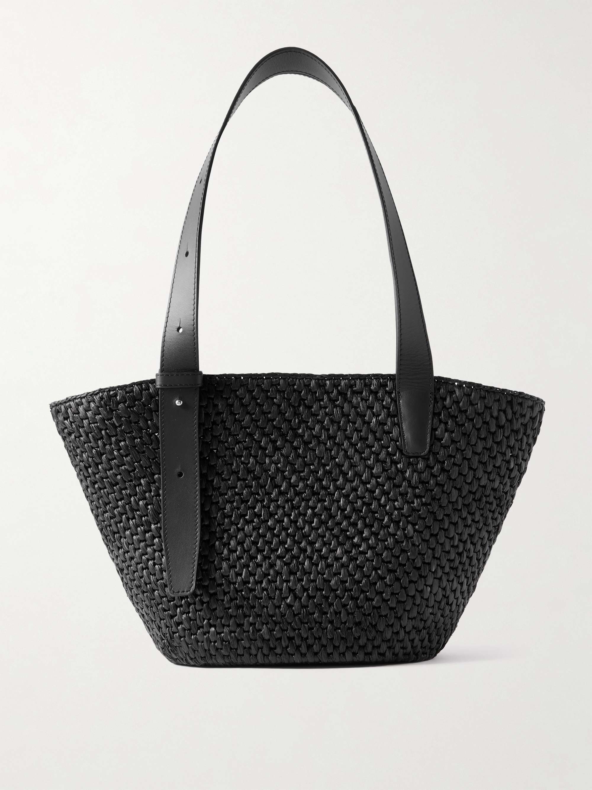 The Bianca Small Leather-Trimmed Raffia Tote