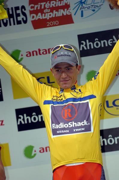 Race winner Janez Brajkovic (RadioShack) on the podium.