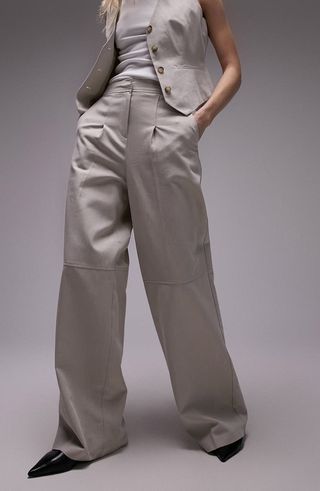 Pleated Cotton Wide Leg Pants