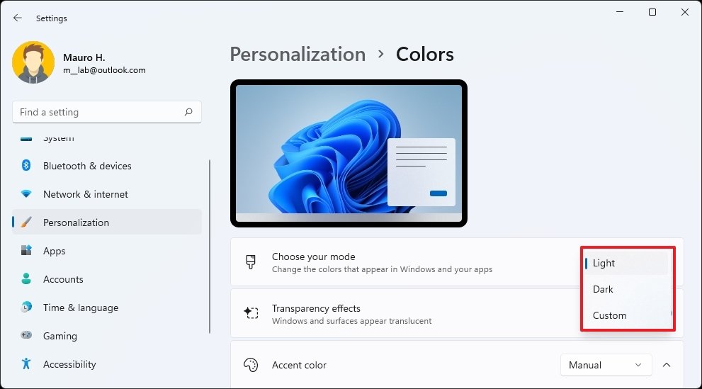 Change color mode on Windows 11