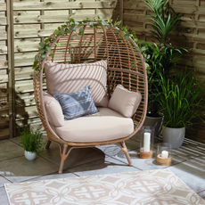 wooden egg chair with cushions