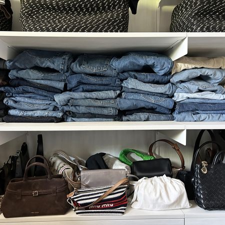 Stack of jeans in a closet